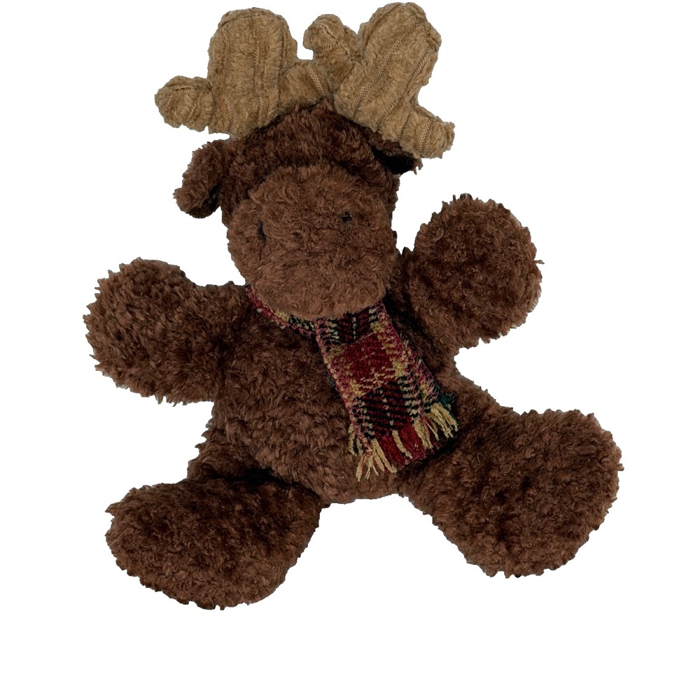 Vtg‎ Russ Berrie Antler Moose Plush Brown Scarf 10" Stuffed Animal